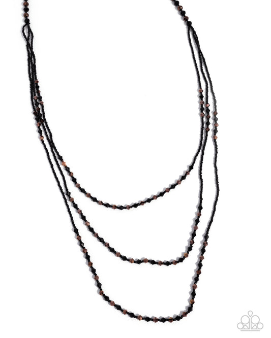 Calling Chic - Black Faceted & Aurum Bead Layered Necklace Paparazzi N3511