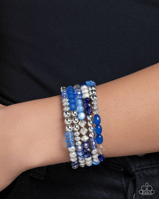 Colorful Compromise - Blue Variegated & Silver Bead Coil Wraped Bracelet Paparazzi B2430