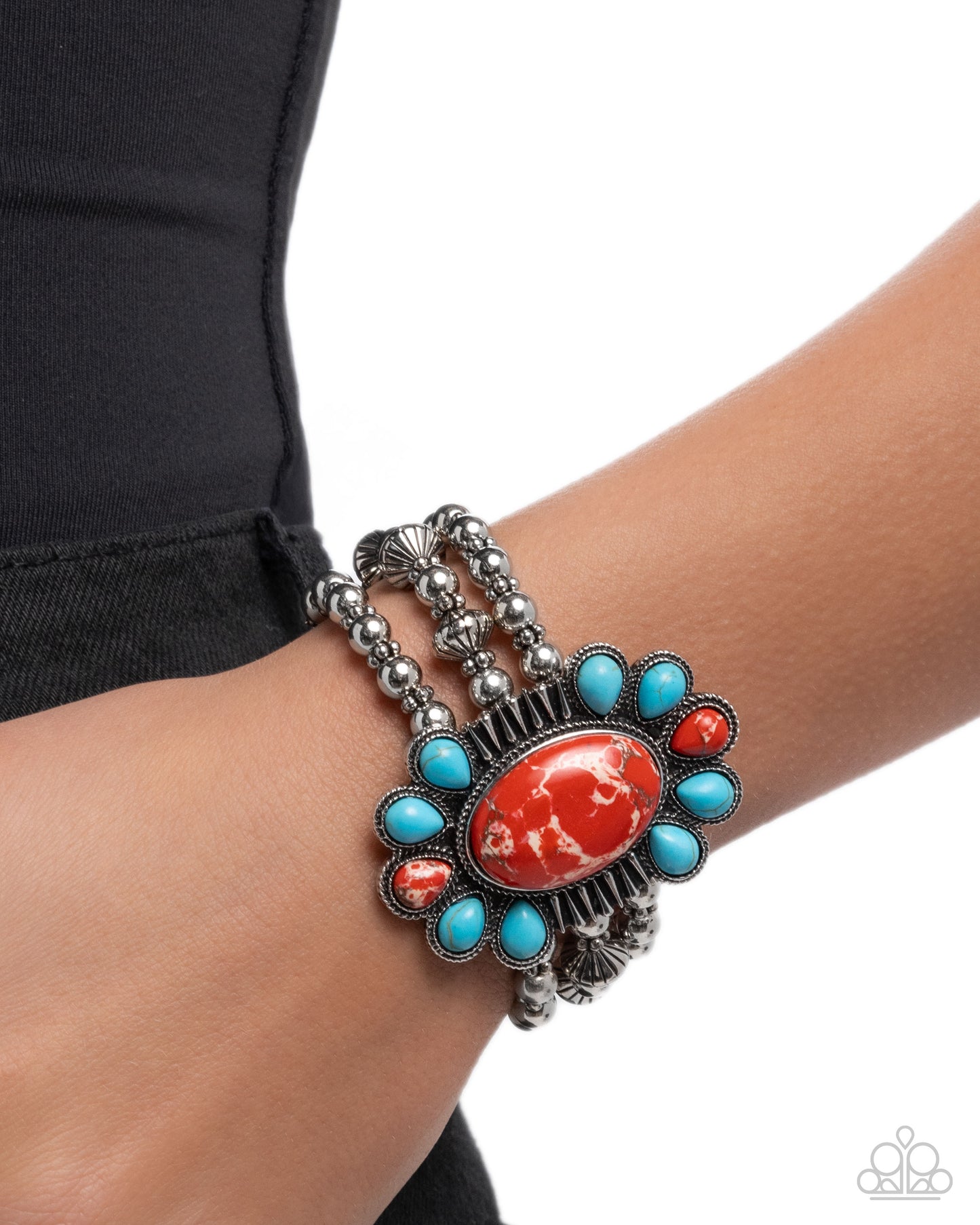 Prairie Protection - Red & Blue Turquoise Stone Stretch Bracelet Paparazzi B2380