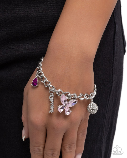 Luminous Lift - Pink Butterfly Charm Style Faith "Blessed" Bracelet Paparazzi B2459