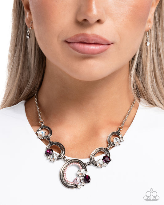 Polished Perch - Pink Fuchsia, Rose, Light Pink Rhinestone Gem & Antiqued Silver Rope Chain Necklace Paparazzi