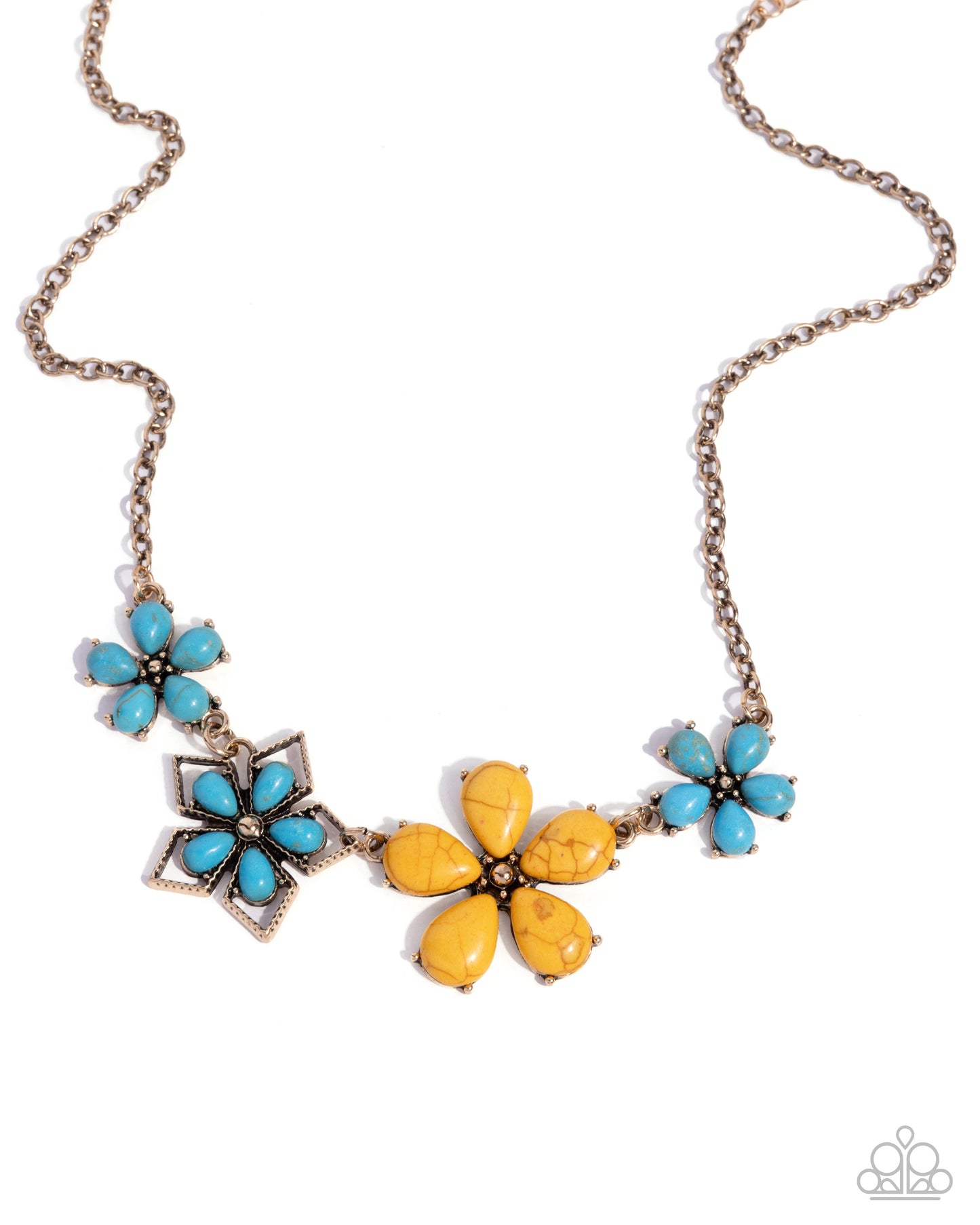 Behold the Bloom - Yellow & Blue Turquoise Stone Santa Fe Style Necklace Paparazzi N3604