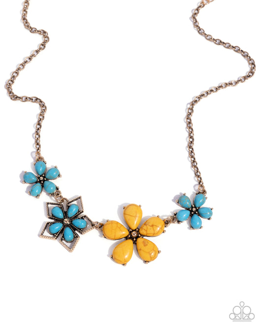 Behold the Bloom - Yellow & Blue Turquoise Stone Santa Fe Style Necklace Paparazzi N3604