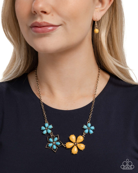 Behold the Bloom - Yellow & Blue Turquoise Stone Santa Fe Style Necklace Paparazzi N3604