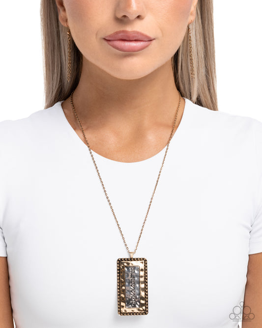 Bountifully Blessed - Gold Studded Antiqued Silver Hammered Bar Inspirational "BLESSED" Necklace Paparazzi