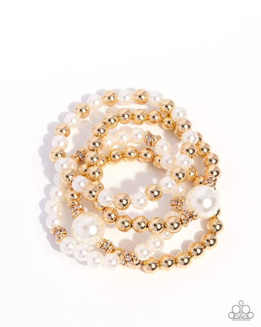 Paparazzi Soft Sonata - Gold & White Pearl Set Of 4 Stretch Bracelet