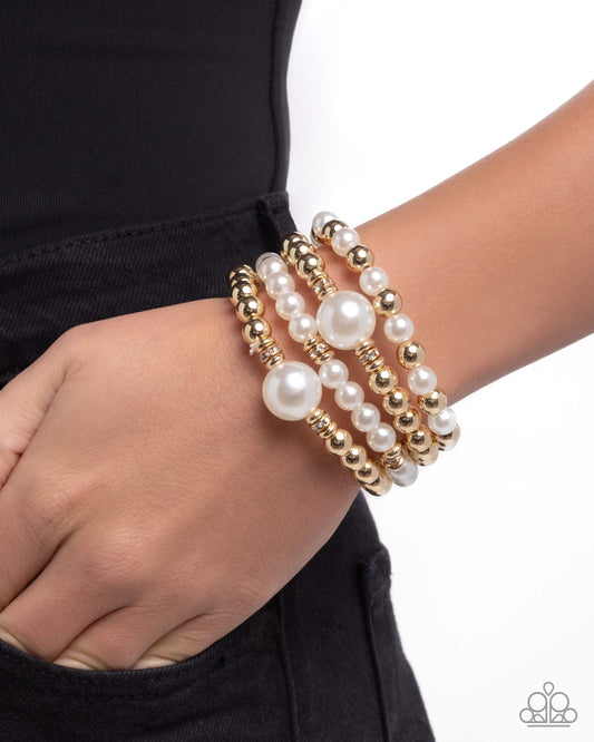 Paparazzi Soft Sonata - Gold & White Pearl Set Of 4 Stretch Bracelet