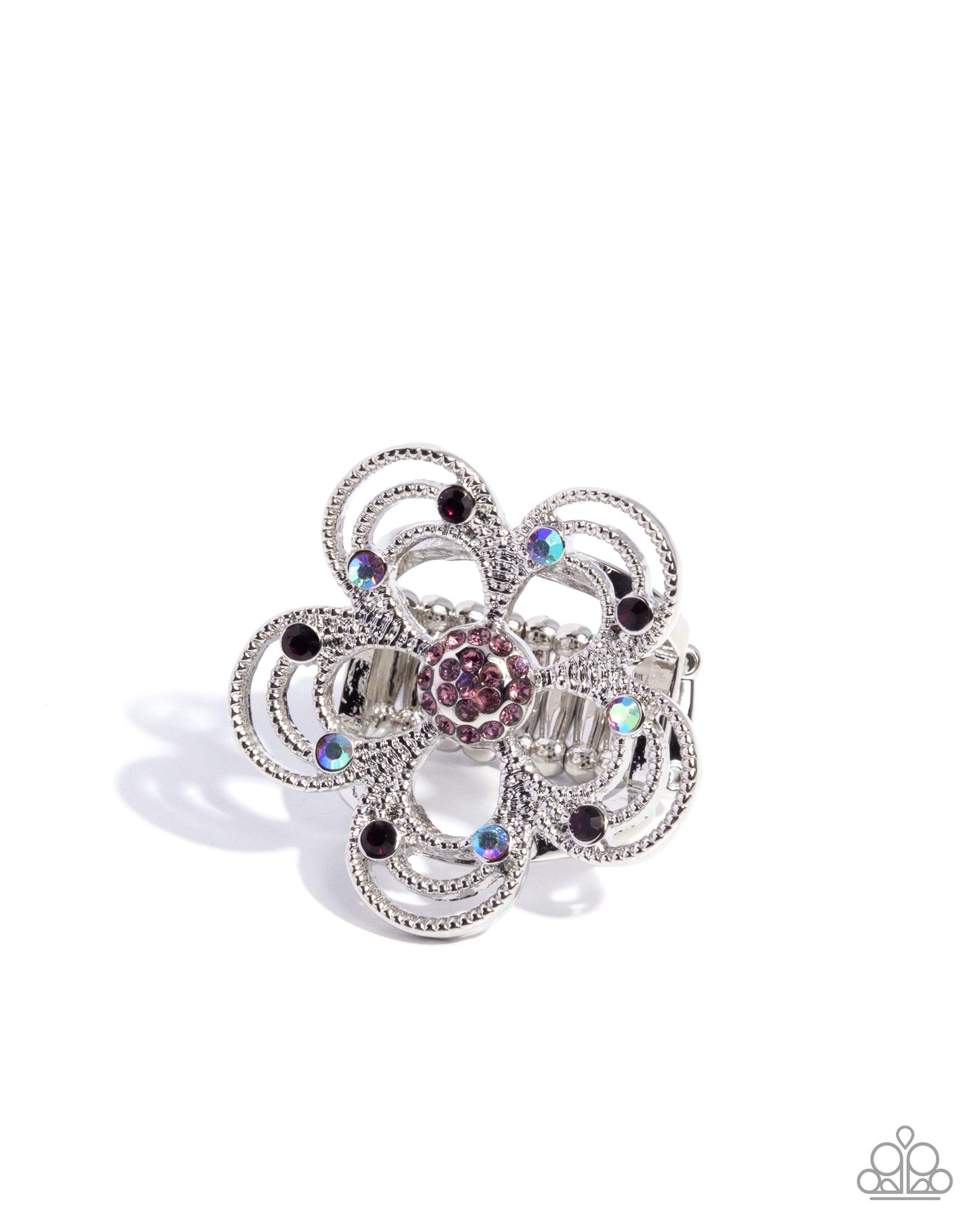 Paparazzi Still Studs - Purple, Light Amethyst, & Light Amethyst Iridescent Rhinestone Flower Ring R1298