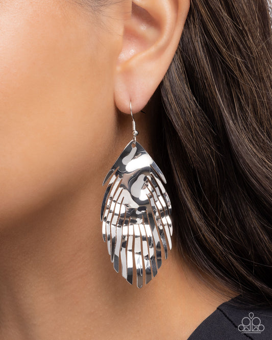 Acutely Abstract - Silver Abstract Palm Leaf Style Earring Paparazzi E3086