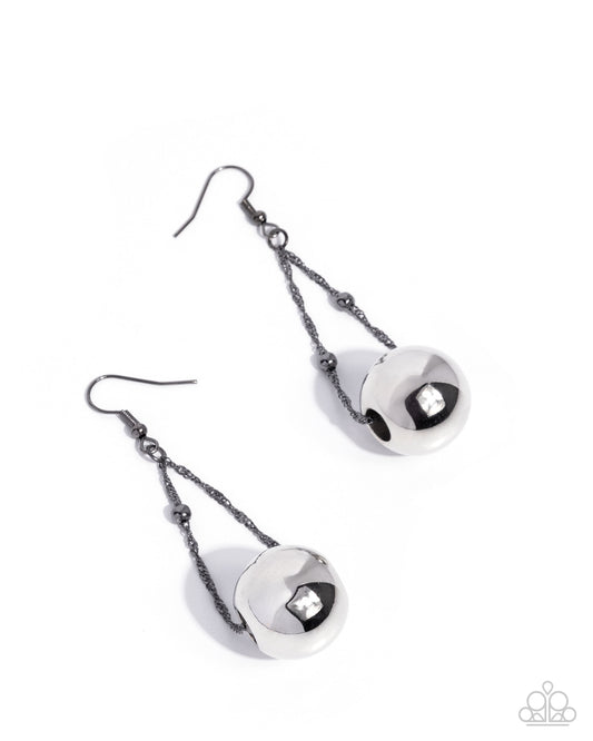 Edgy Emphasis - Black Gunmetal Chain & Silver Ornament Earring Paparazzi E3135