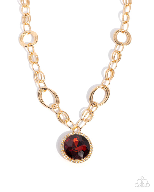 Sophisticated Statement - Brown Topaz Gem Gold Chain Necklace Paparazzi