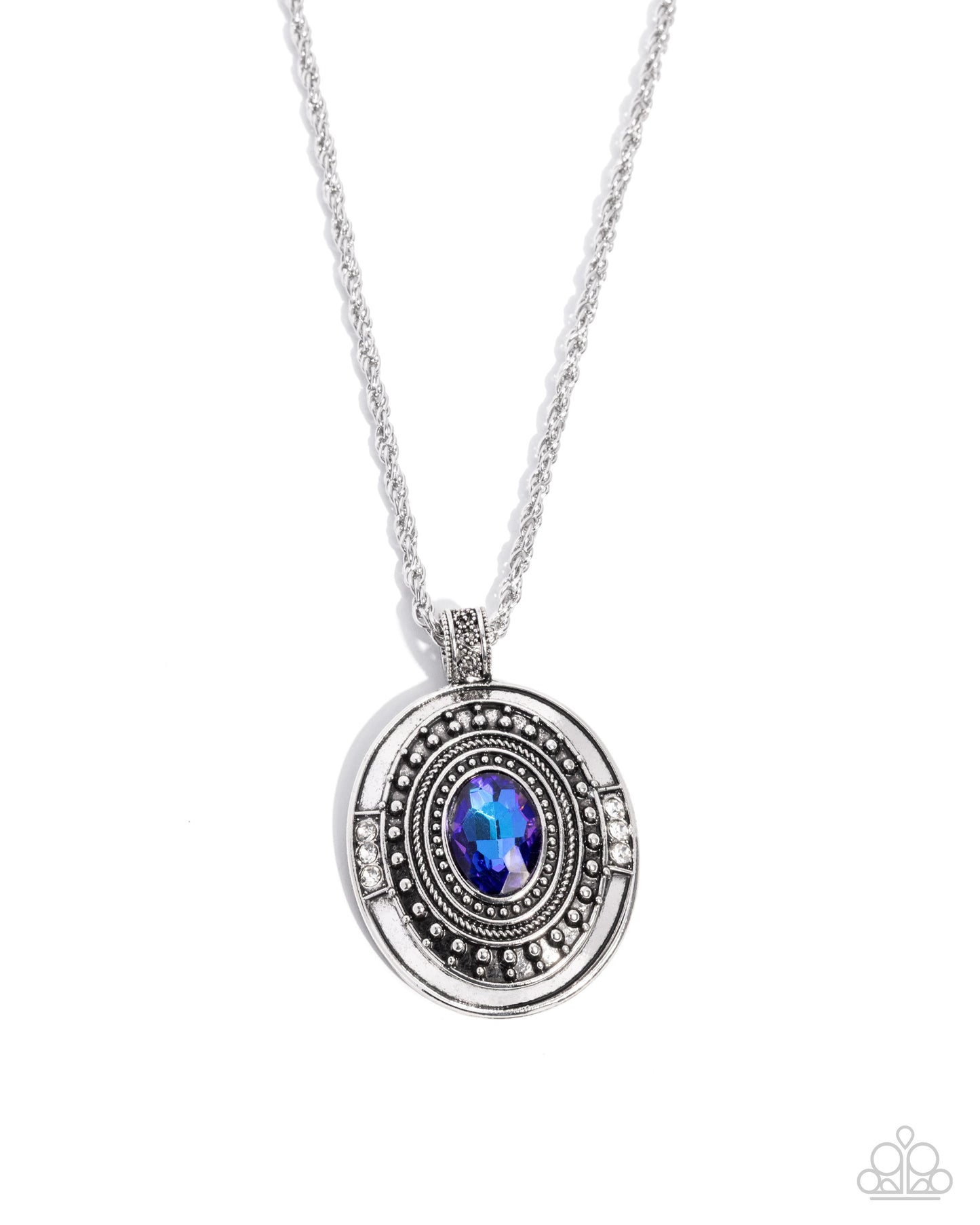 Paparazzi Leading Luminescence - Blue & Purple UV Shimmery Gem Silver Pendant Necklace N3840