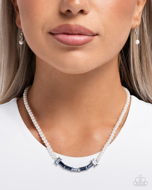 Eloquent Emeralds - Blue Multicolored Gem & White Pearl Necklace Paparazzi