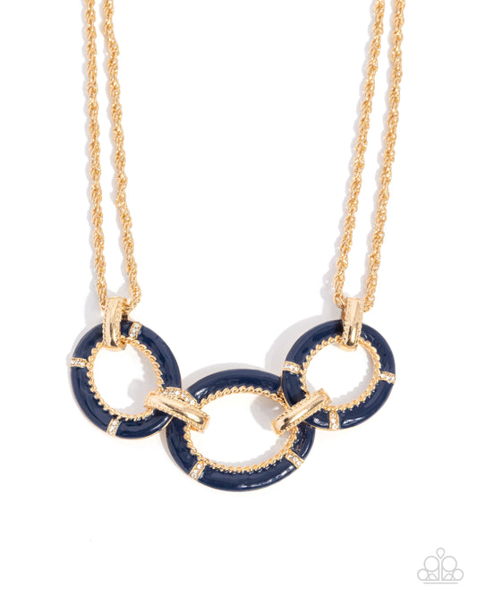 Teamwork Makes the Dream Work - Blue Navy Painted Gold Link Necklace Paparazzi N3549