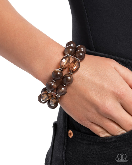 Stacked Season - Brown, Light Brown & Silver Stretch Stacked Look Bracelet Paparazzi B2371