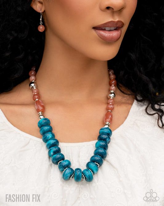 Bubbly Broadcast - Blue Swirled & Terracotta Bead Necklace Glimpses Of Malibu Fashion Fix July 2025 Paparazzi N3474