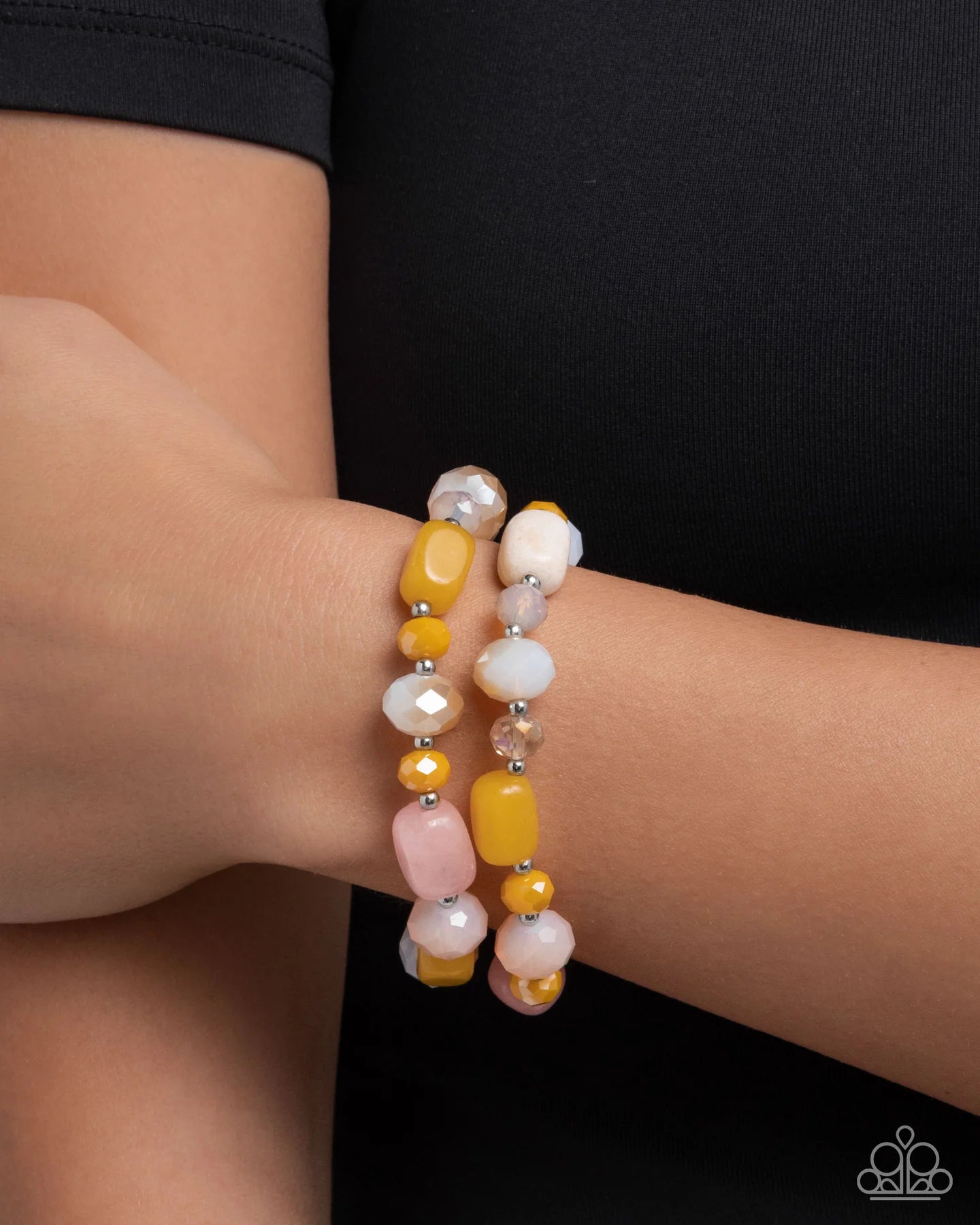 Paparazzi Colorful Captain - Yellow, Pink, & Silver Bead Stretchy Bracelet B2494