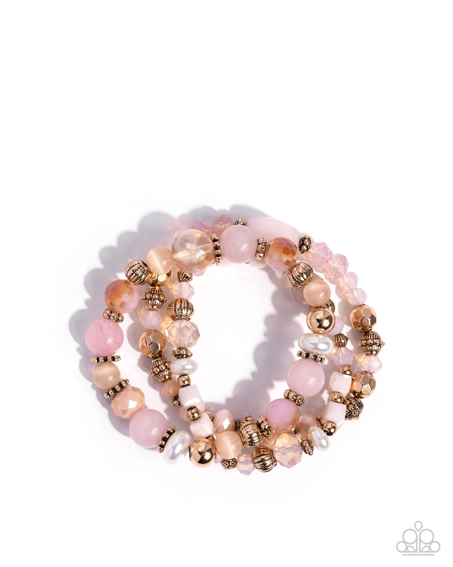 Paparazzi Pleasant Potential - Pink & Gold Stretch Set Of 3 Bracelets B2728