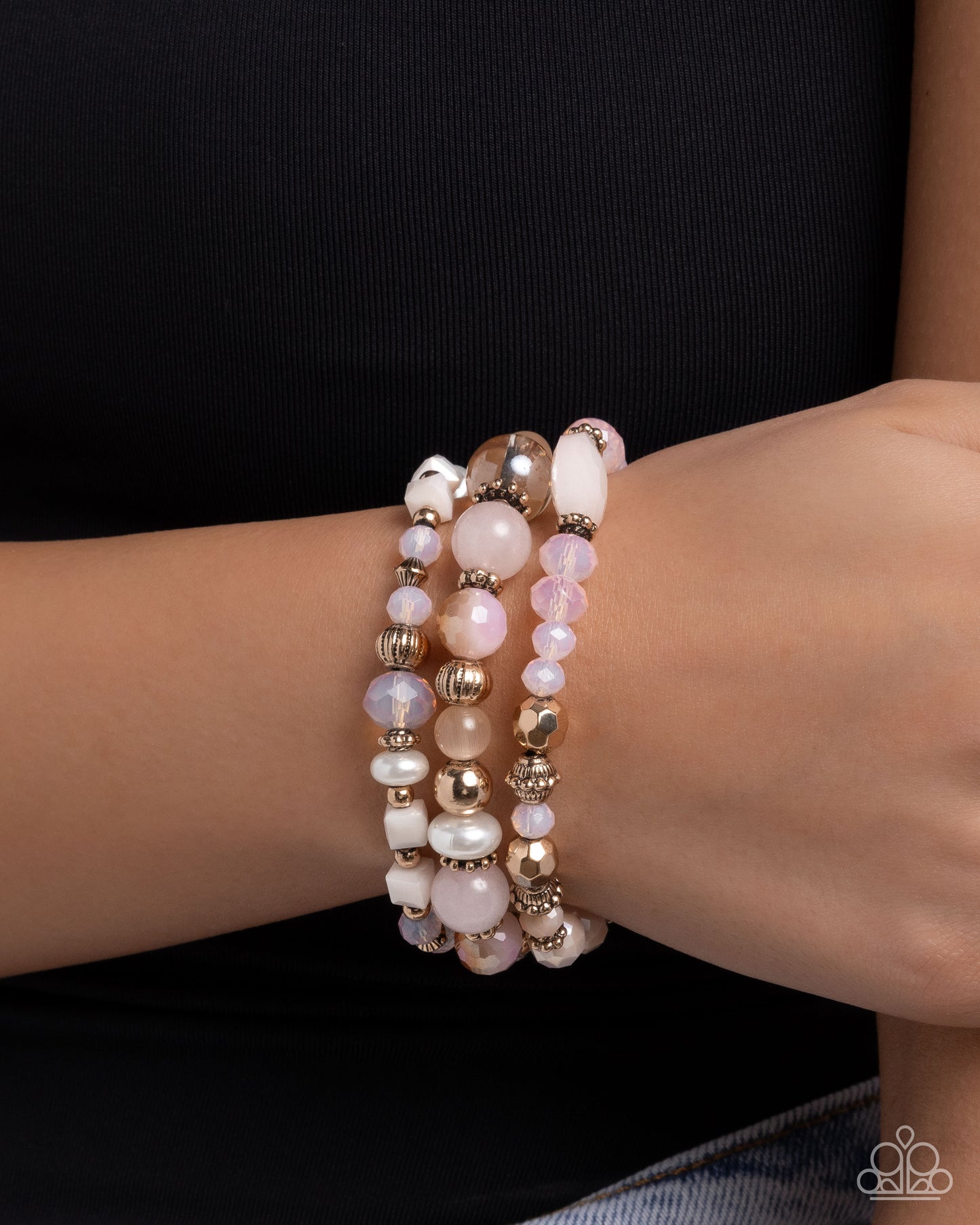 Paparazzi Pleasant Potential - Pink & Gold Stretch Set Of 3 Bracelets B2728