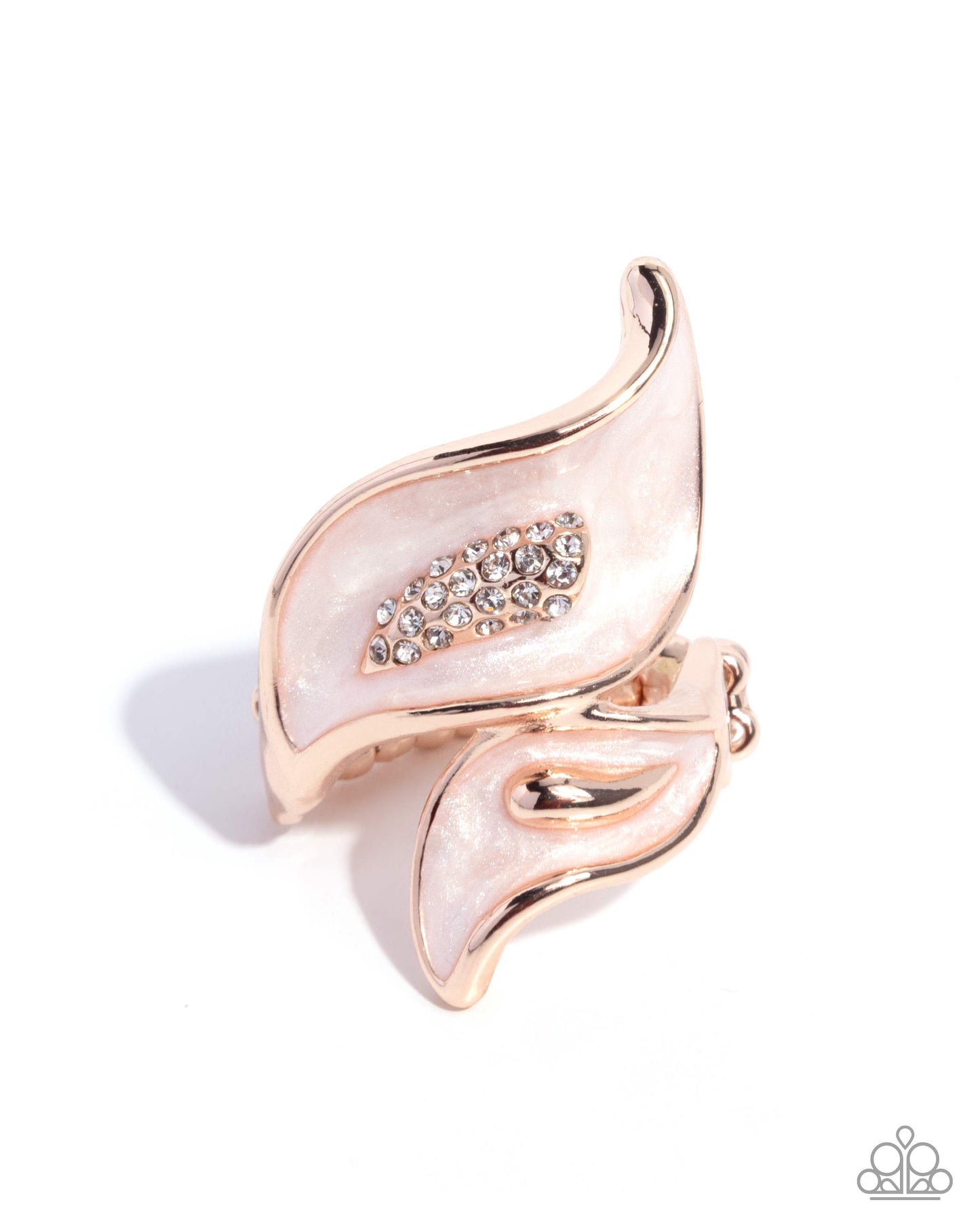 Paparazzi Ornate Overlap - Rose Gold, White Pearlized Pait & White Rhinestone Ring R1282
