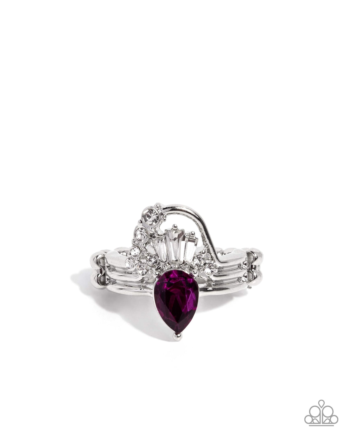 Paparazzi Delicate Draping - Pink Fuchsia Gem White Rhinestone Silver Ring R1227