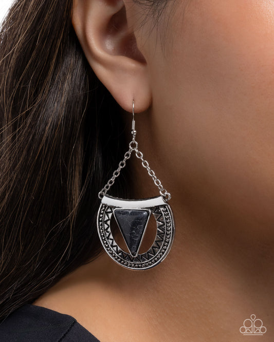 Adorably Ancient - Black Stone Silver Southwestern Santa Fe Style Earring Paparazzi E3112