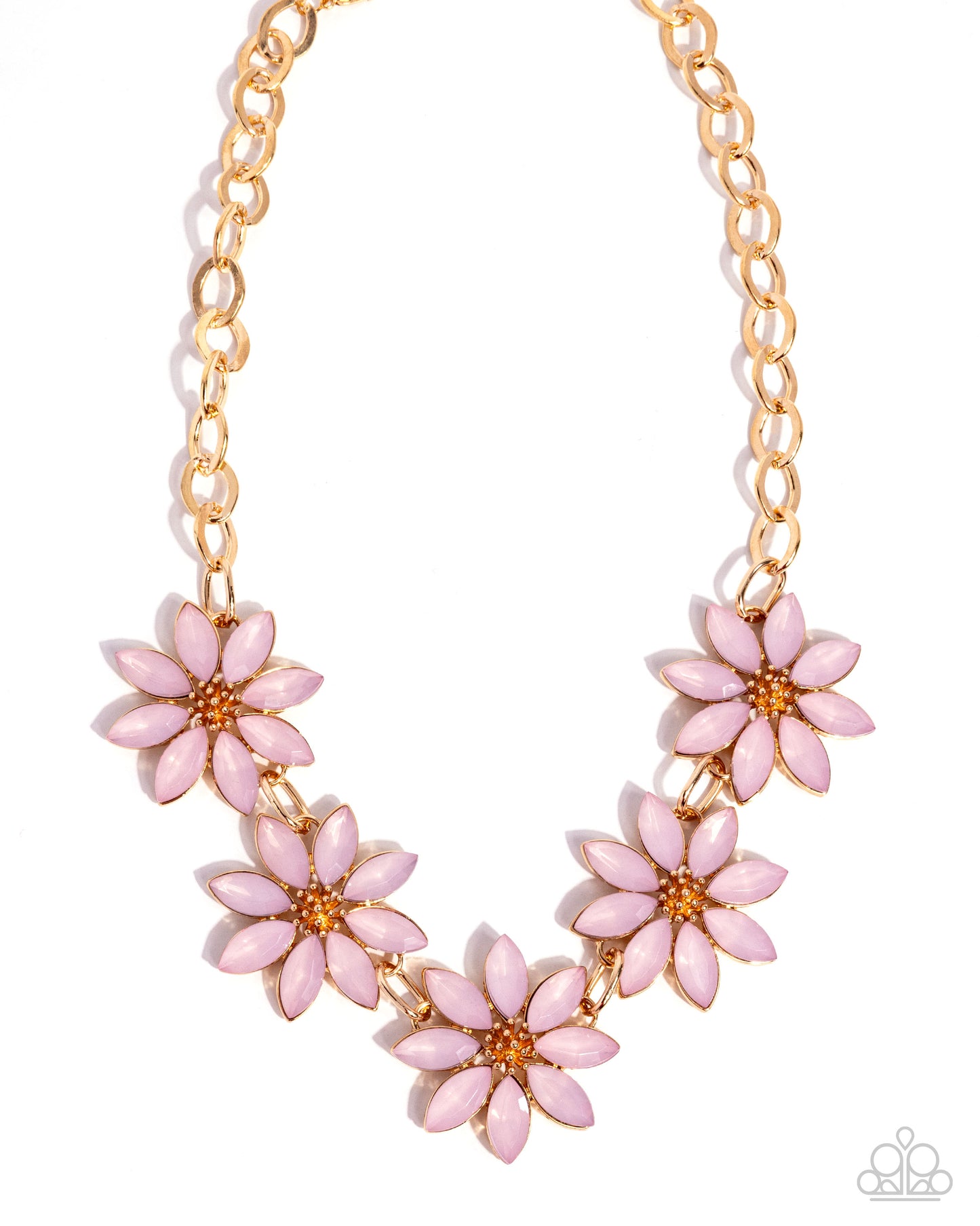 Paparazzo First Date Flowers - Pink Opalescent Flower Gold Necklace N3978