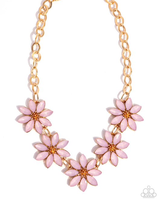 Paparazzo First Date Flowers - Pink Opalescent Flower Gold Necklace N3978