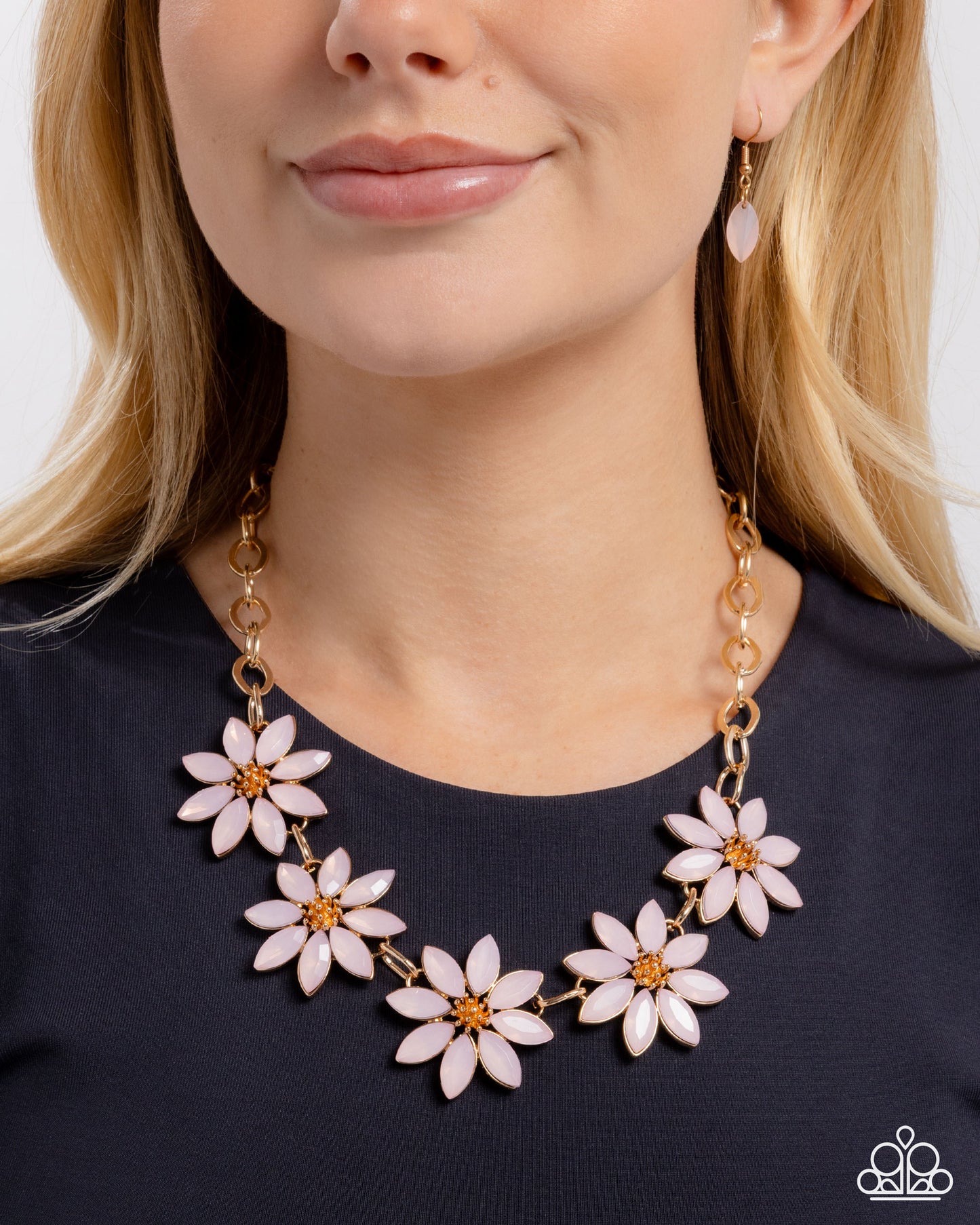 Paparazzo First Date Flowers - Pink Opalescent Flower Gold Necklace N3978