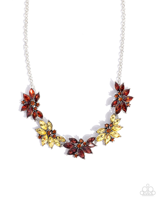Springtime Season - Brown Tea, Topaz & Golden Yellow Floral Necklace Paparazzi