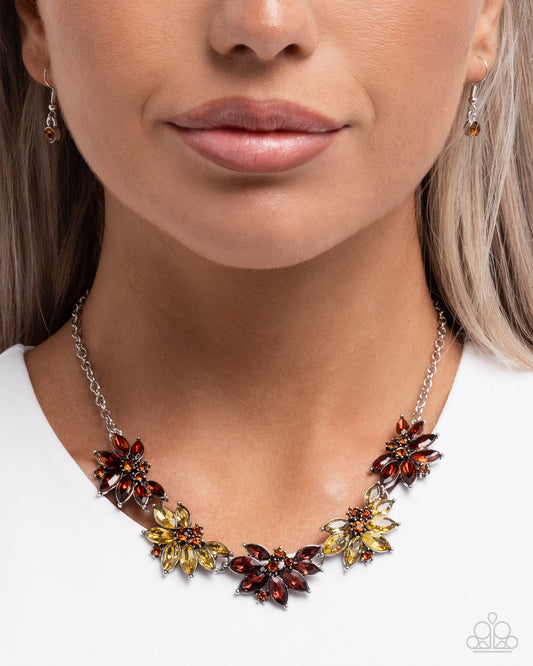 Springtime Season - Brown Tea, Topaz & Golden Yellow Floral Necklace Paparazzi