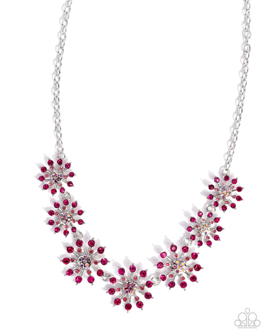Paparazzi Whimsical Wait - Pink Fuchsia, Iridescent Rhinestone Starburst Necklace