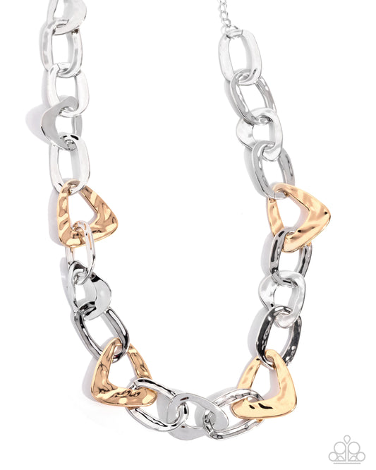 Paparazzi Triangle Triumph - Silver & Gold Oversized Link Statement Necklace N3750