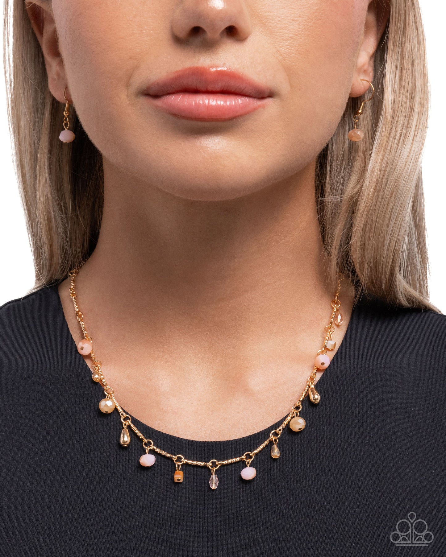 Paparazzi Cinematic Charisma - Pink - Soft Pink & Topaz Gem Gold Necklace N3823