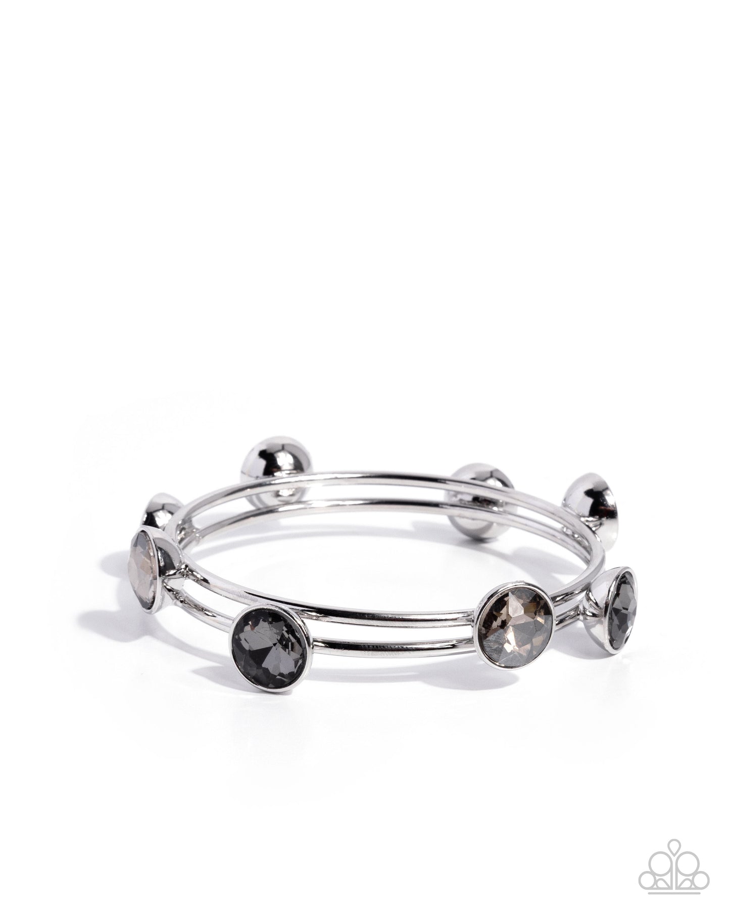 Paparazzi Elevated Ego - Silver, smoky, Hematite & Black Gem Bangle Bracelet B2678