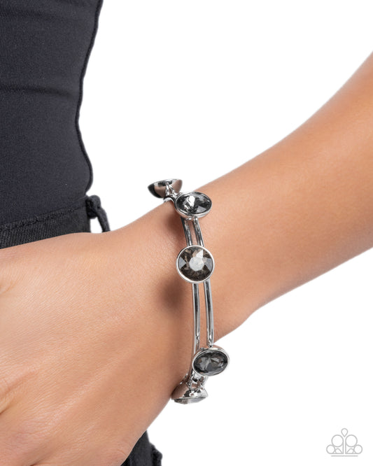 Paparazzi Elevated Ego - Silver, smoky, Hematite & Black Gem Bangle Bracelet B2678