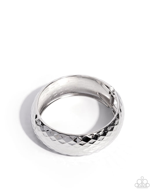 Paparazzi Textured Transit - Silver Diamond Cut Textured Hinged Bracelet B1396