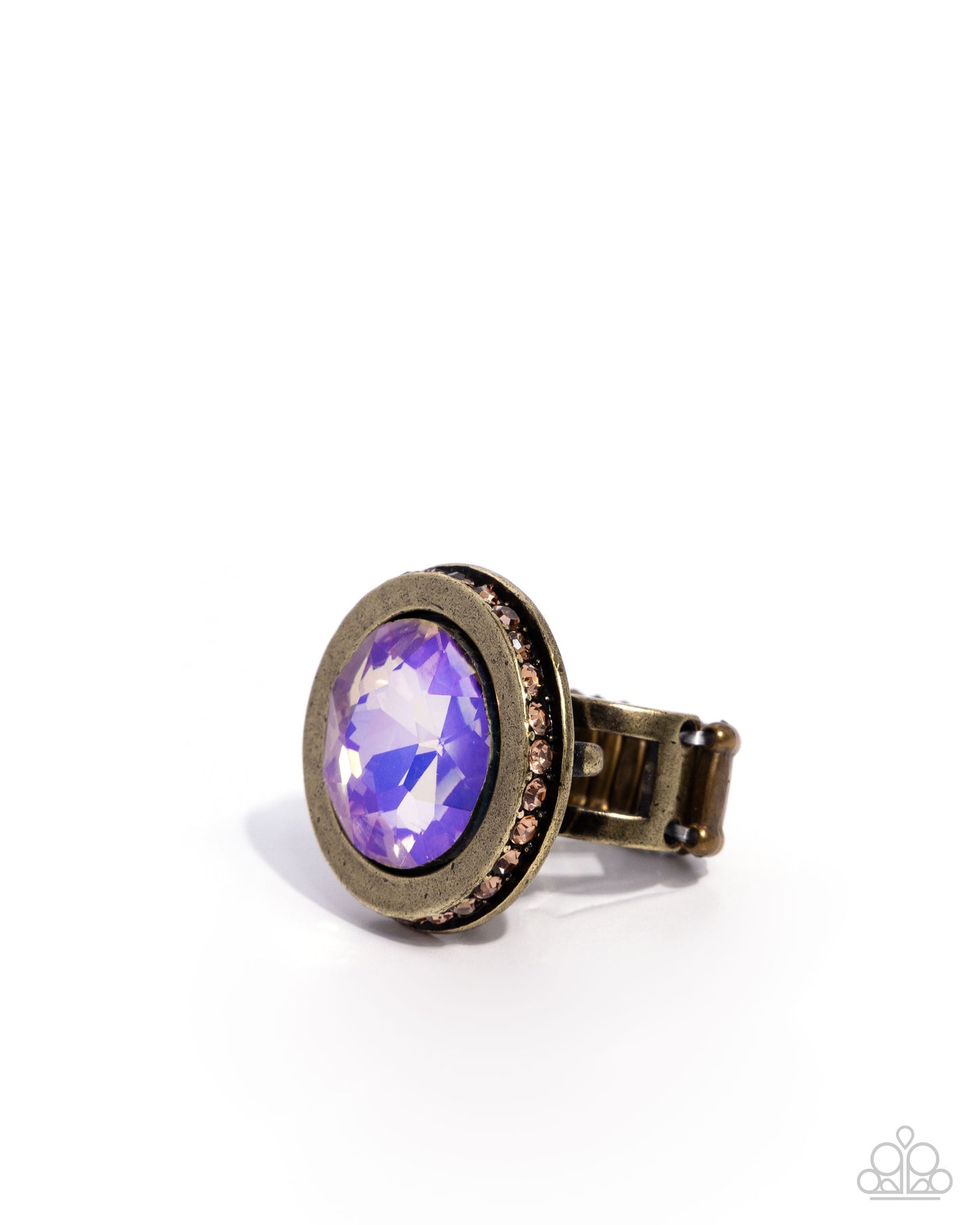 Paparazzi Timeless Treasury - Brass, Purple UV Shimmery Gem & Light Topaz Rhinestone Ring R1354
