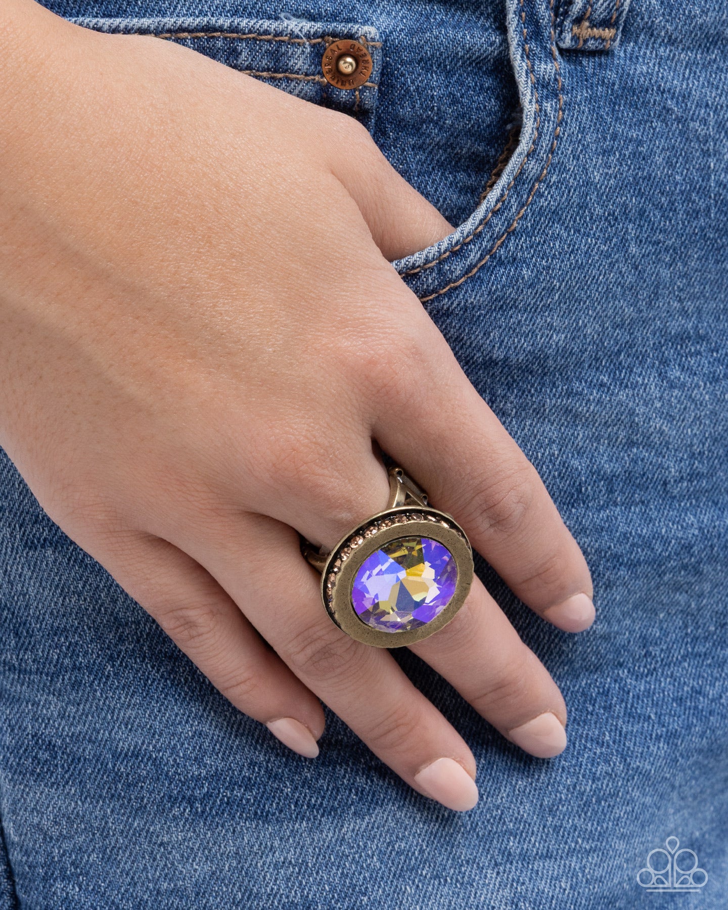 Paparazzi Timeless Treasury - Brass, Purple UV Shimmery Gem & Light Topaz Rhinestone Ring R1354
