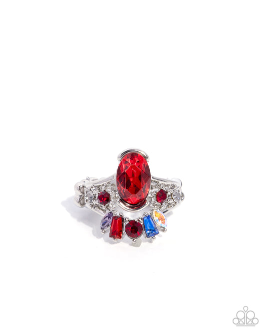 Sovereign Shapes - Red, Blue, Iridescent & Light Amethyst Rhinestone Ring Paparazzi R1132