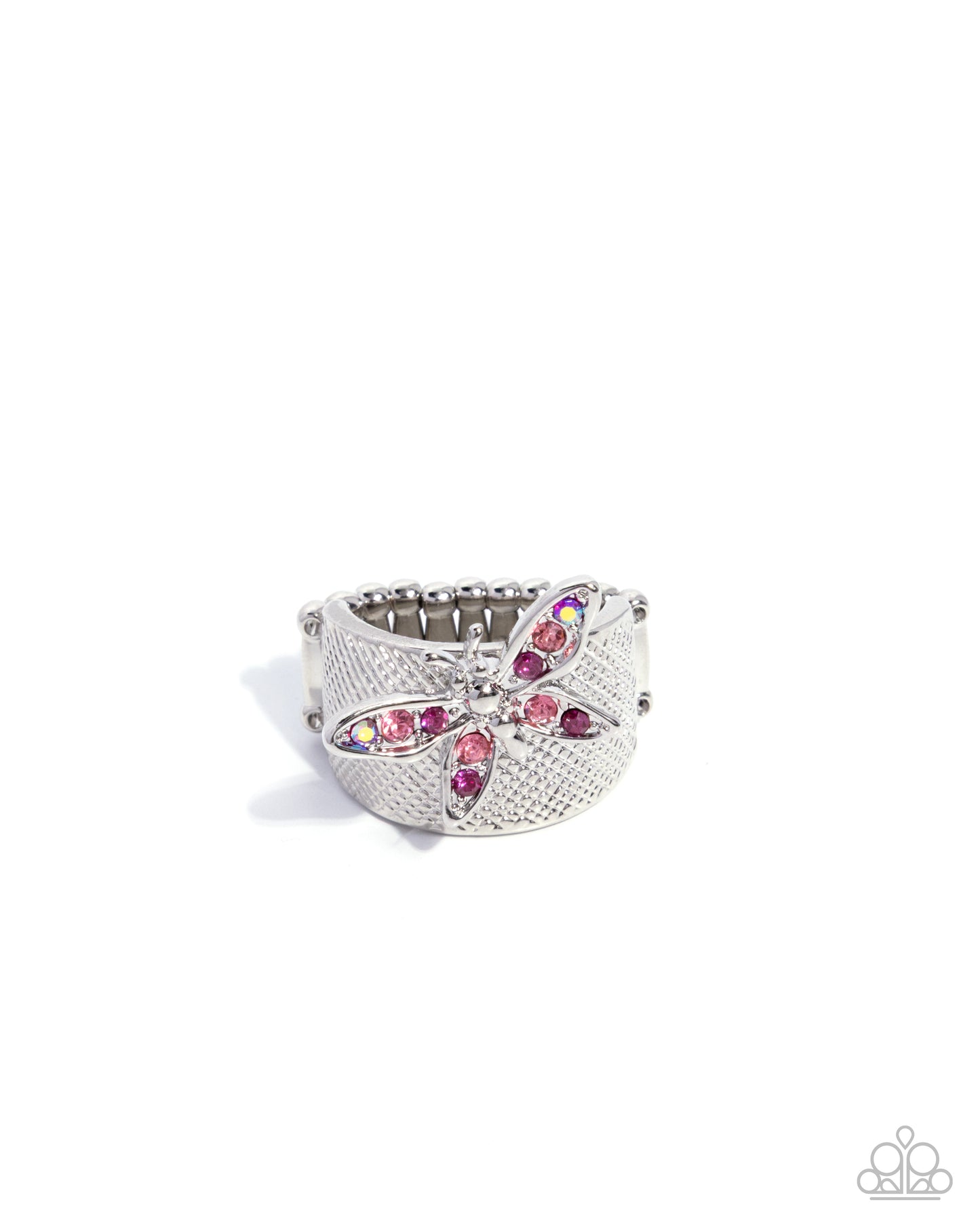 Paparazzi Gated Glide - Pink Rose, Fuchsia & Iridescent Rhinestone Butterfly Silver Ring