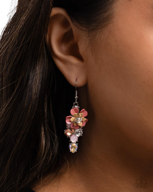 Blooming Ballad - Pink Desert Rose, Cocoon Yellow & Pink, Peach Gem Flower Earring Paparazzi E3027