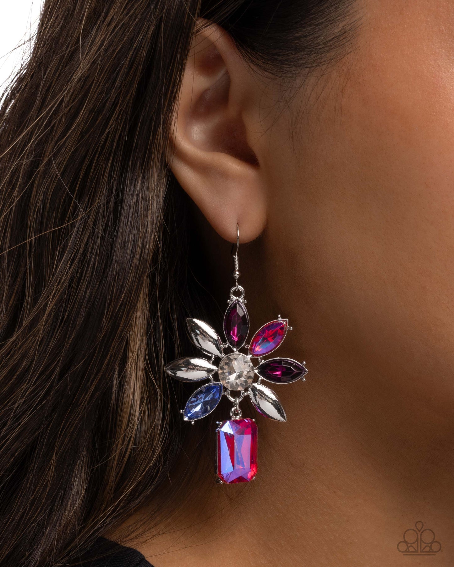 Paparazzi Meaningful Masterpiece - Pink - UV Pink Iridescent & Blue Gem Earring E3239