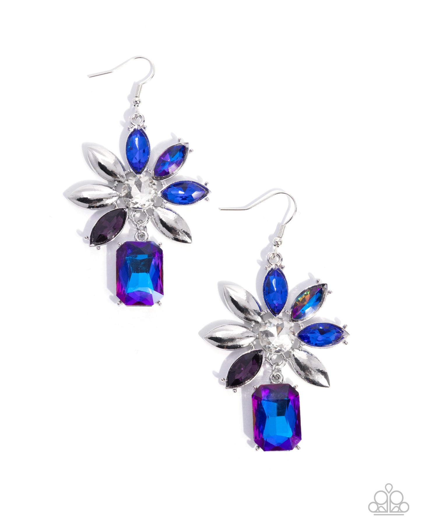 Paparazzi Meaningful Masterpiece - Blue UV Iridescent Gem Floral Earring E1120