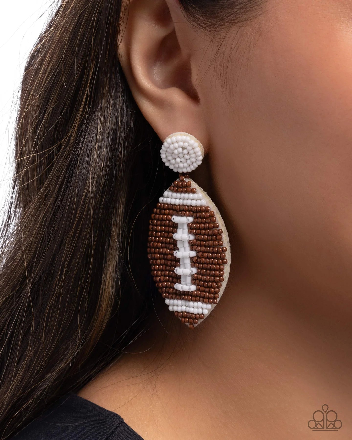 Paparazzi Football Fan - Brown and White Seed Bead Sports Post Earrings E3251