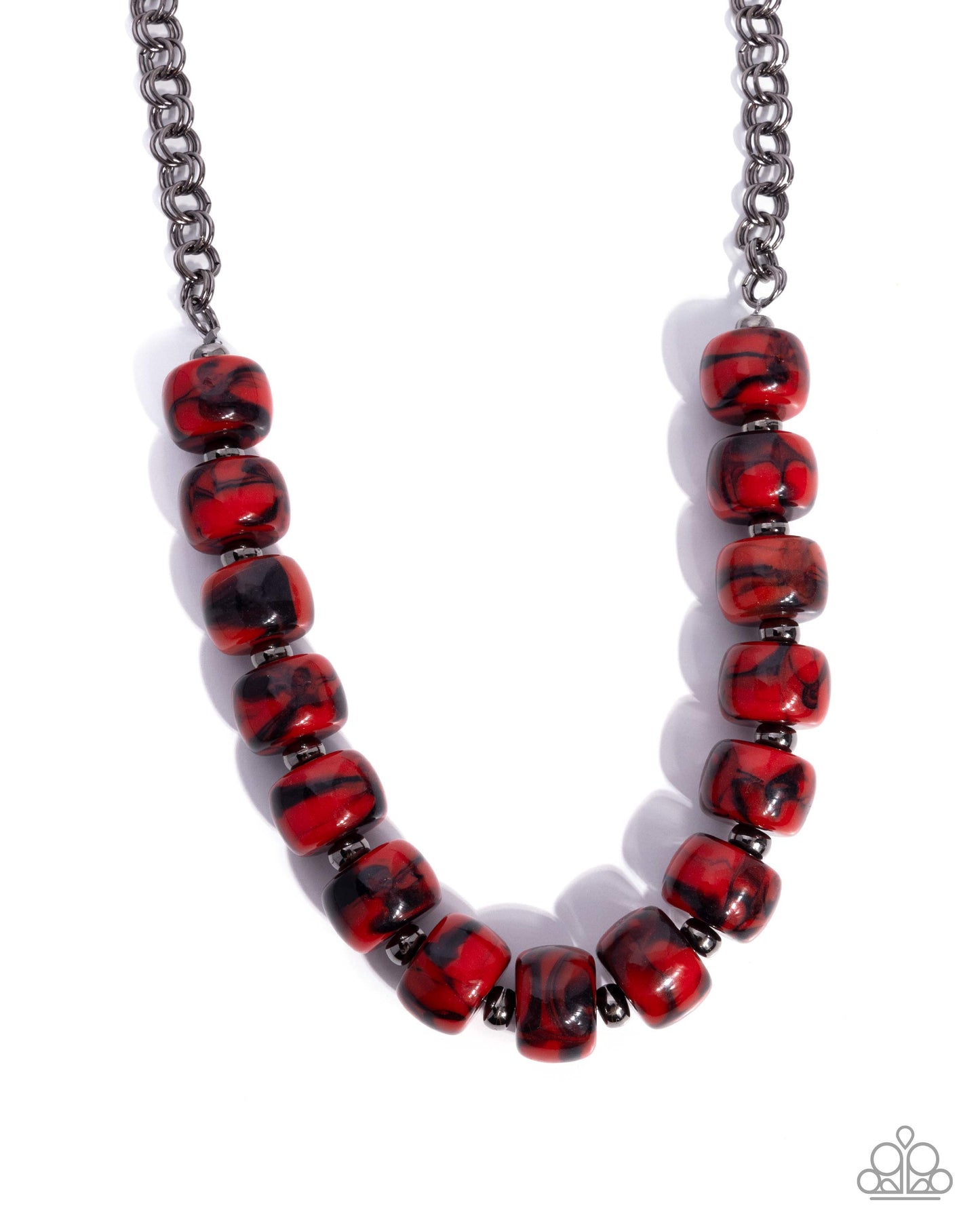 Paparazzi Swirled Serenity - Red & Black Swirled Acrylic Bead Gunmetal Necklace