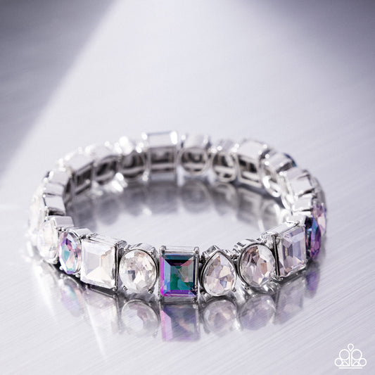 Eclectic Establishment - Multicolored, Uv Shimmery Gem Stretch Bracelet Life Of The Party July 2025 Paparazzi B2317