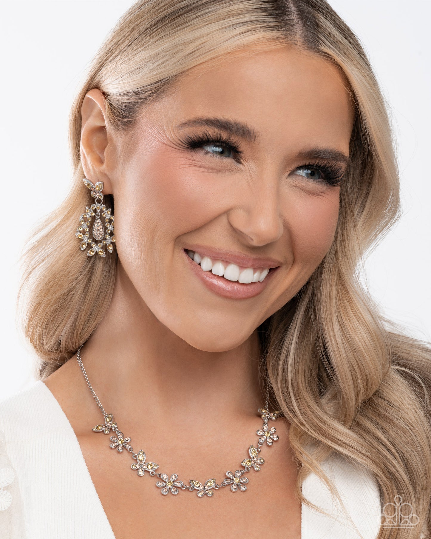 Paparazzi Whimsical Indulgence - Complete Look Whimsical Delight Yellow Butterfly Necklace, Whimsically Content Yellow Earring Jewelry Set N3895