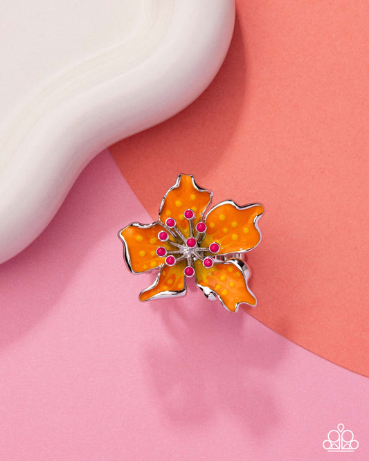 Fast Florals - Orange Painted Flower Ring Paparazzi