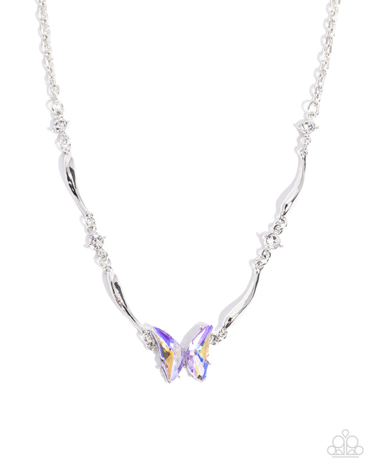 Paparazzi Gliding Glitz - Purple UV Shimmery Butterfly Silver Necklace N3869